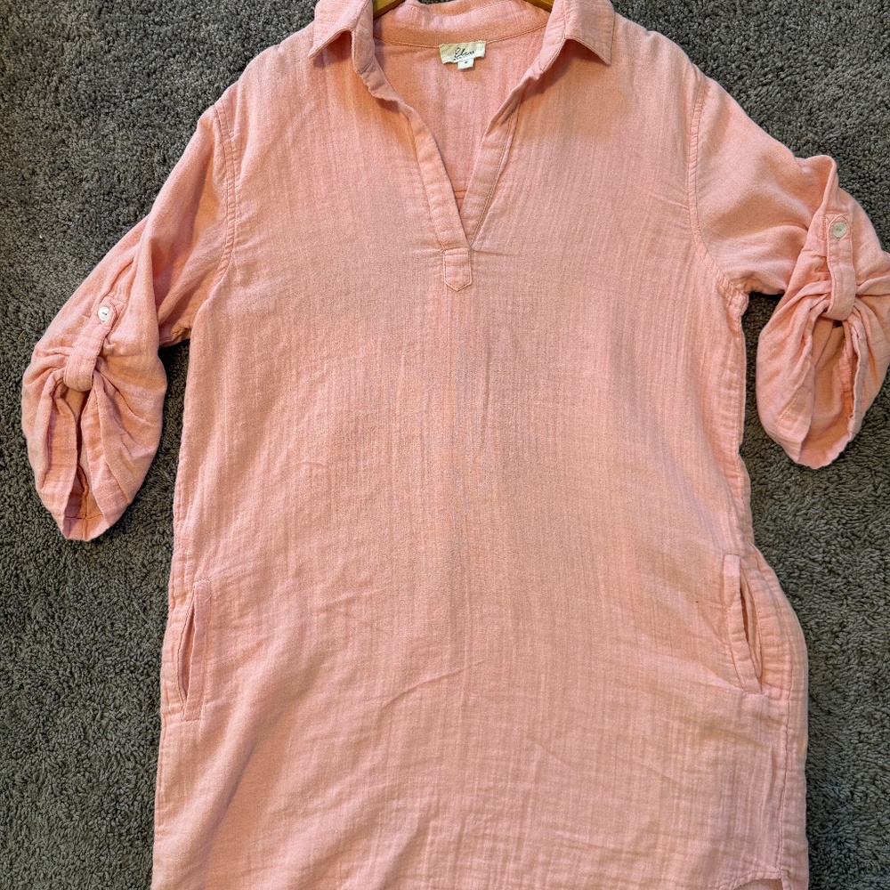 Resort Ready! Elan Pink Cotton Knit Tunic Midi Dress with Pockets